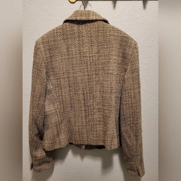 TALBOTS Women's Neutral Brown Tweed Jacket 14 - Picture 7 of 12